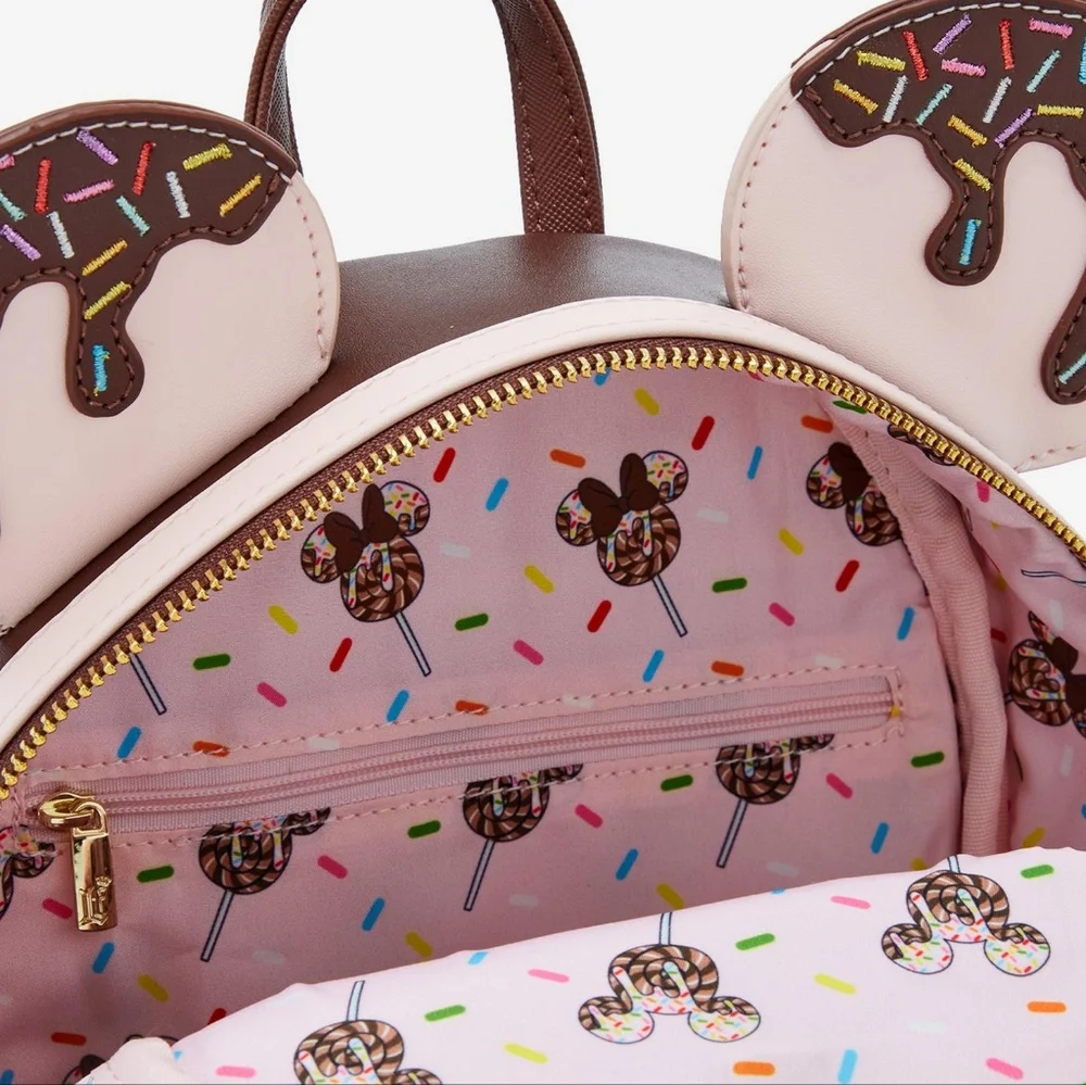 NWT Loungefly Minnie Mouse Chocolate Sprinkle Lolliipop Ears mini backpack - Picture 4 of 12